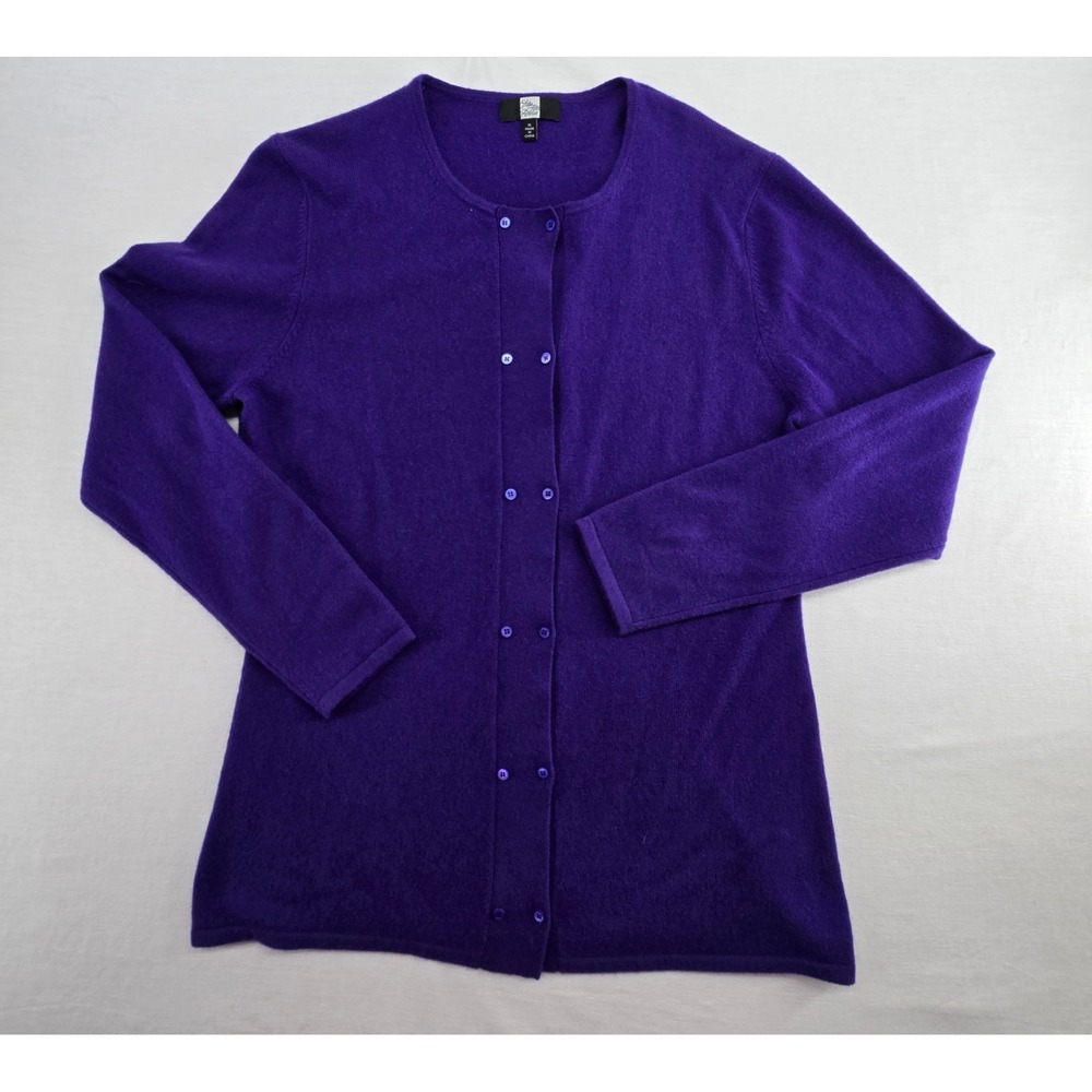 Saks Fifth Avenue Cardigan XL Purple Cashmere Knit Sweater Classic Elegance